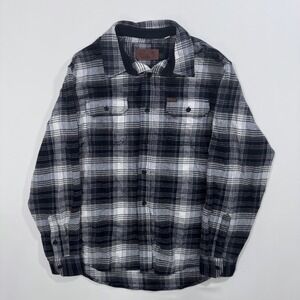 Orvis Mens Navy White Plaid Flannel Button Down Shirt Heavyweight L Lumberjack